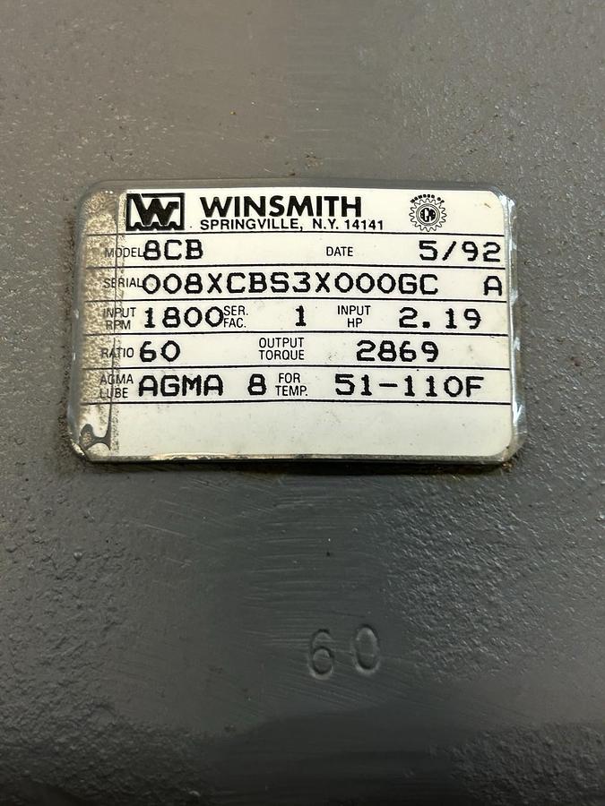 WINSMITH,008XCBS3X000GC,8CB GEAR REDUCER 60 RATIO 1800RPM 2.19HP