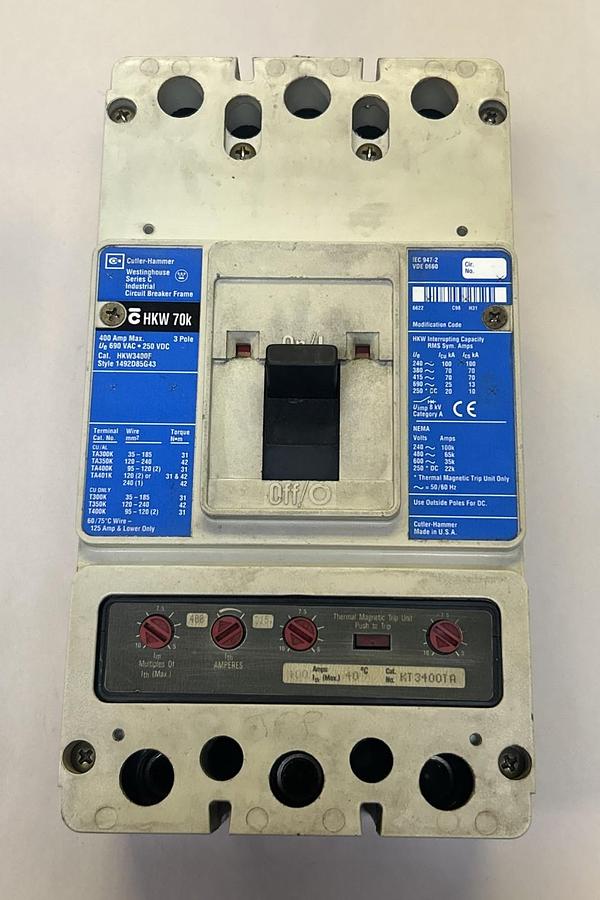 Used CUTLER-HAMMER,HKW3400F,CIRCUIT BREAKER 400A 600V 3P