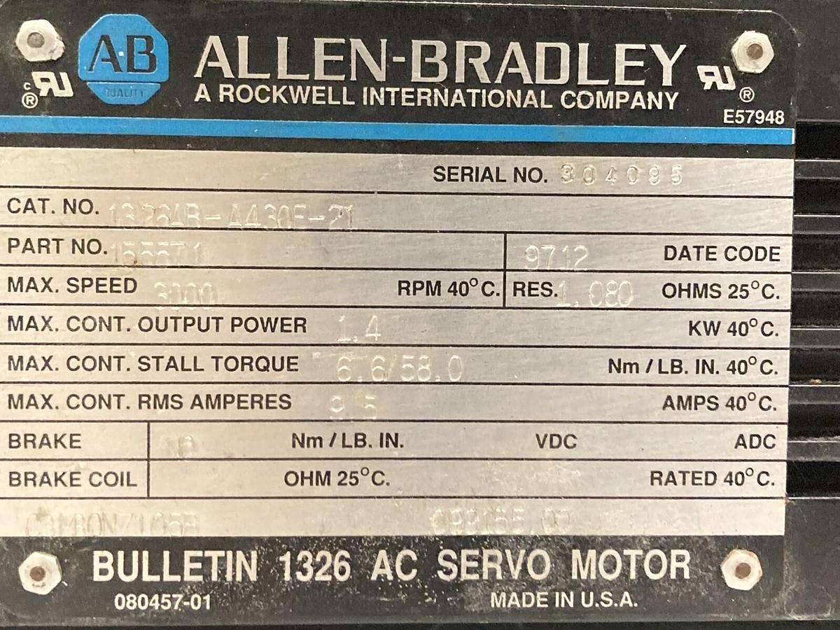Used Allen-Bradley,1326AB-A430E-21,Servo Motor  3000RPM