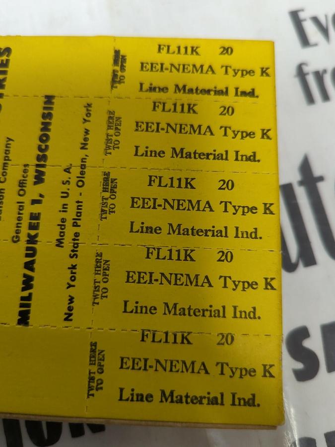 LM MCGRAW-EDISON CO.,EEI-NEMA TYPE K..FL11K,20 AMP FUSE LINK BOX OF 5 NOS