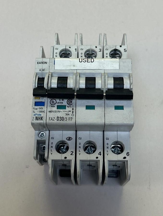 Used EATON,FAZ-D30/3-RT,CIRCUIT BREAKER 30A 480Y/277V 3P