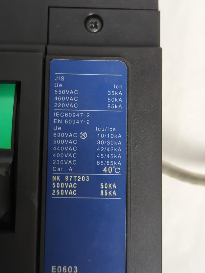 Used MITSUBISHI,NF-400SP,NO FUSE BREAKER 250 AMP PRE-OWNED