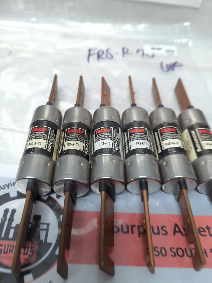 Used COOPER BUSSMANN,FRS-R-70,FUSETRON 70 AMP FUSE LOT OF 6 PRE-OWNED