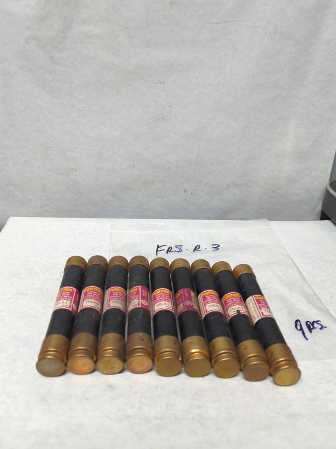 Used COOPER BUSSMANN,FRS-R-3,FUSETRON 3 AMP FUSE LOT OF 9 PRE-OWNED