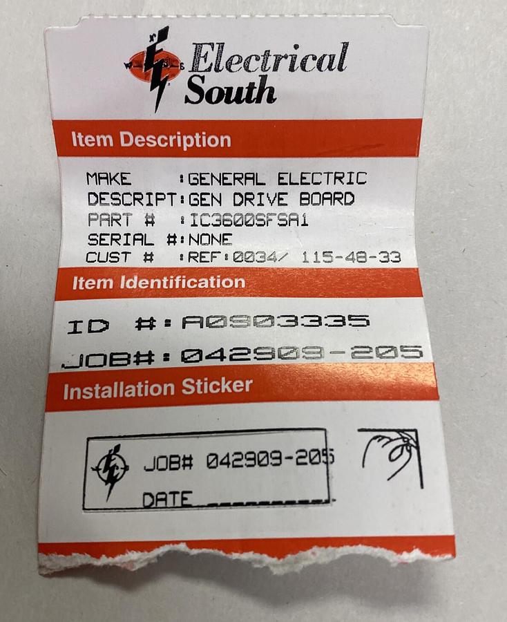 Used GENERAL ELECTRIC,IC3600SFSA1,GEN DRIVE BOARD REFURBISHED