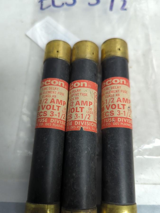 Used CEFCO,ECS 3-1/2,TIME-DELAY 3-1/2 AMP FUSE LOT OF 3 PRE-OWNED