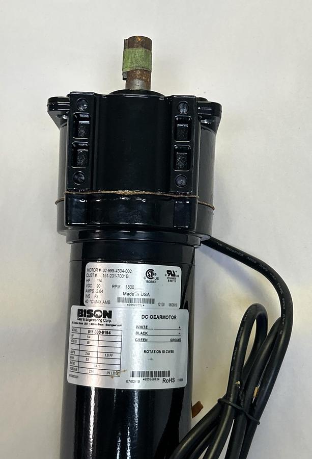 BISON,011-300-9194,DC GEAR MOTOR 1/4 HP 53 RPM 34:1 GEAR RATIO NOS