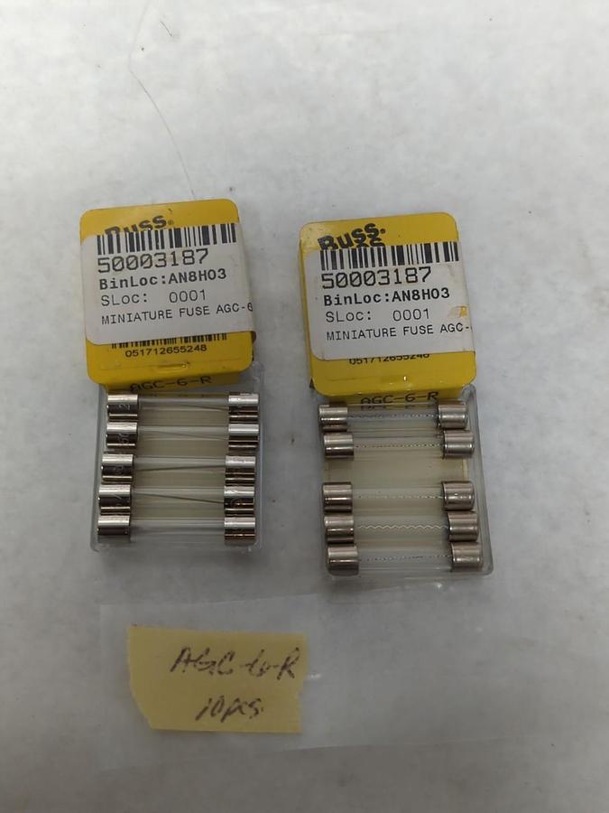 COOPER BUSSMANN,AGC-6-R,FAST ACTING 6 AMP FUSE LOT OF 10 NOS