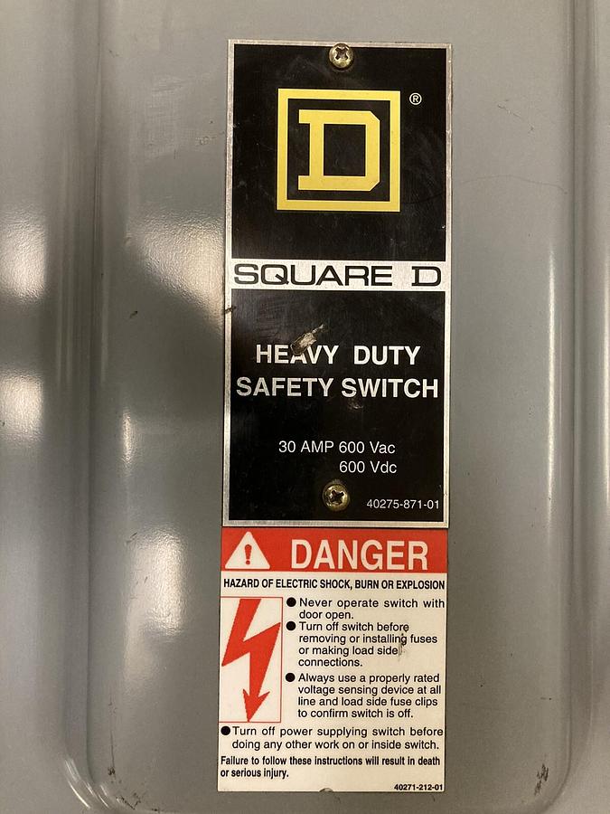 Square D,H3612,Heavy Duty Safety Switch 30 AMP  600 VAC/VDC