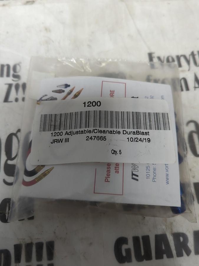 Used VORTEC,1200,ADJUSTABLE/CLEANABLE DURABLAST AIR NOZZLES 1/8  NPT PACK OF 5 SEALED