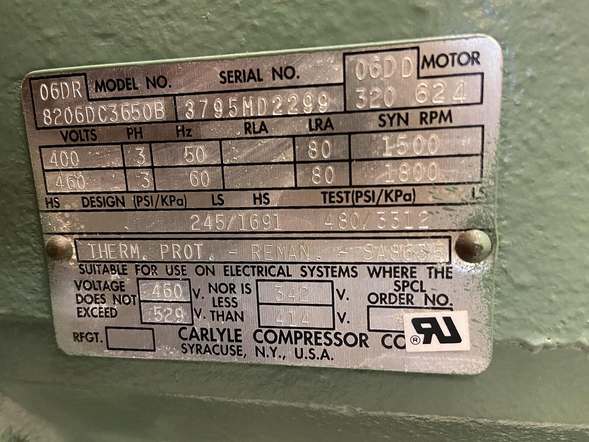 Carlyle,06DR8206DC3650B,Chiller Compressor 400/460V