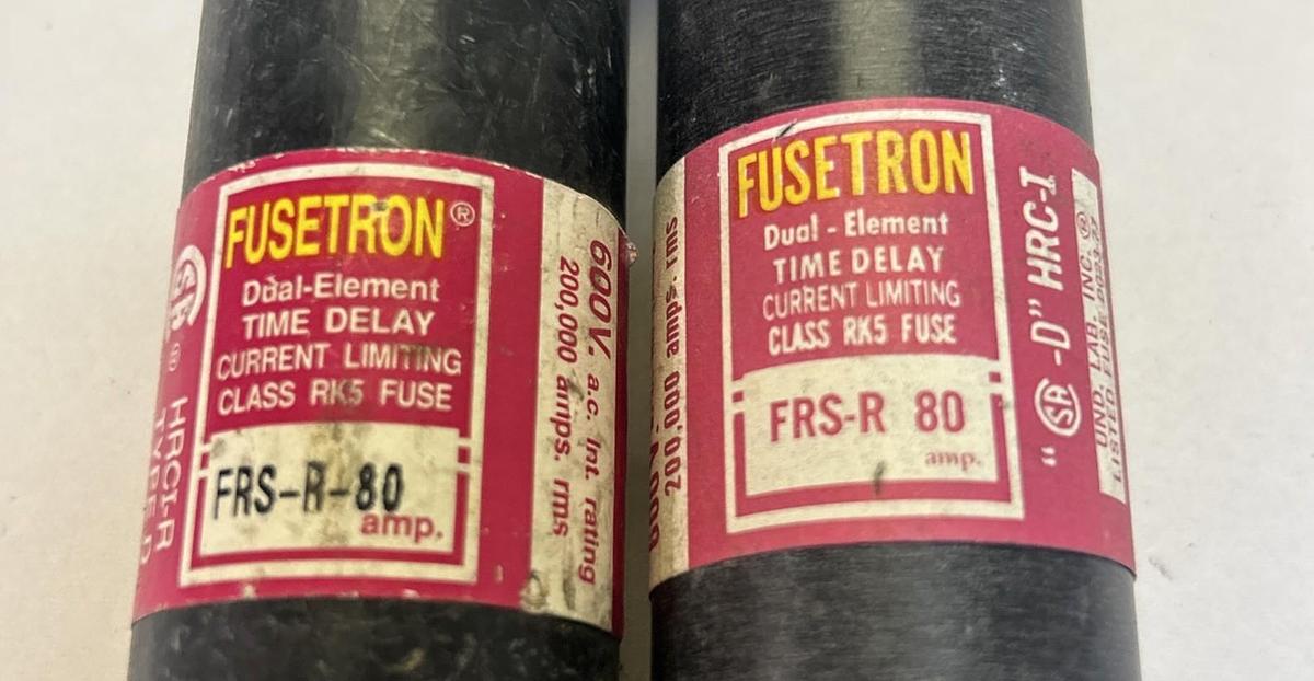 Used BUSSMANN,FRS-R80,FUSETRON FUSE 80A 600V LOT OF 2