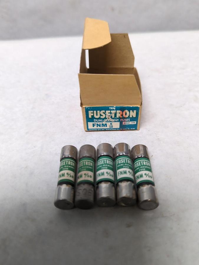 COOPER BUSSMANN,FNM 6/10,FUSETRON 6/10 AMP FUSE LOT OF 5 NOS