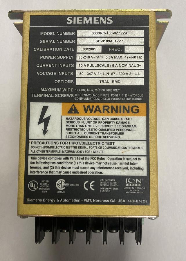 Used Siemens,9330RC1000ZZZZA,Power Meter Module for Remote Display