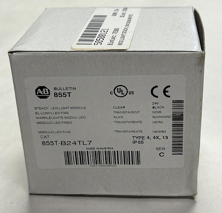 Used ALLEN BRADLEY,855T-B24TL7,SER C CLEAR STACK LIGHT NEW