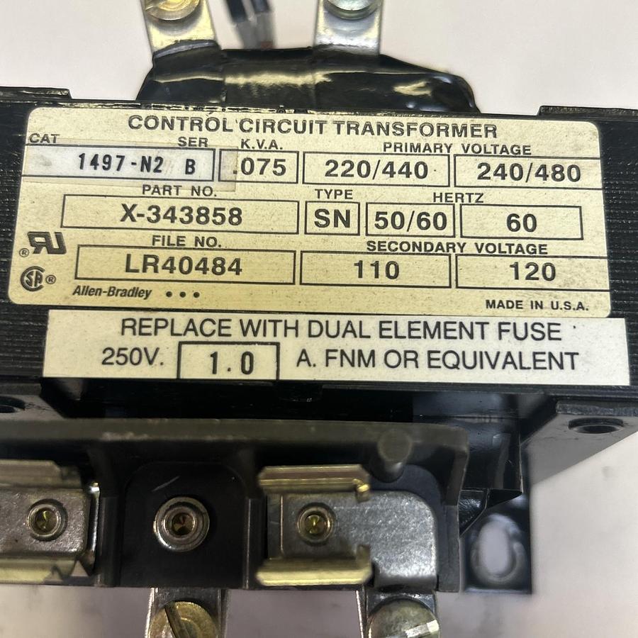 Used ALLEN BRADLEY,X-343858,CONTROL TRANSFORMER .075KVA 220/440-240/480V