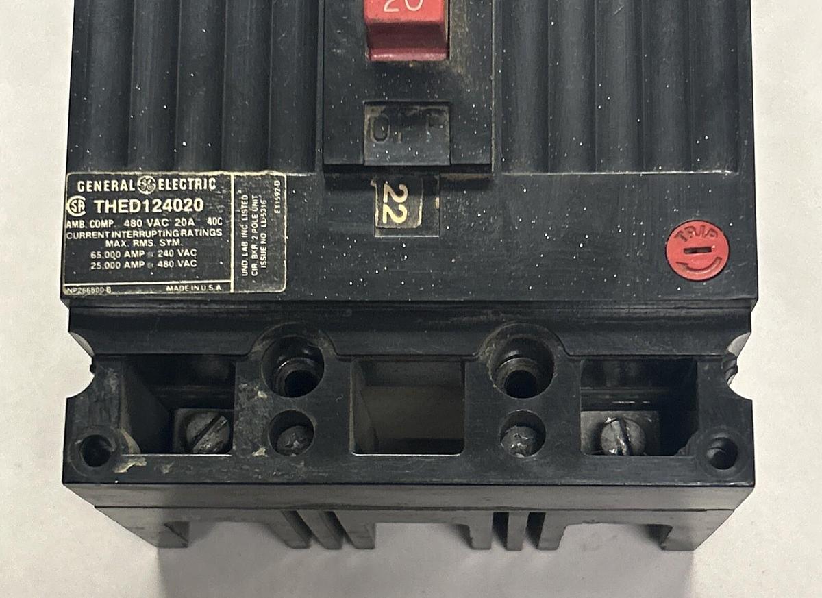 Used GENERAL ELECTRIC,THED124020,CIRCUIT BREAKER 20AMP 480V 2P