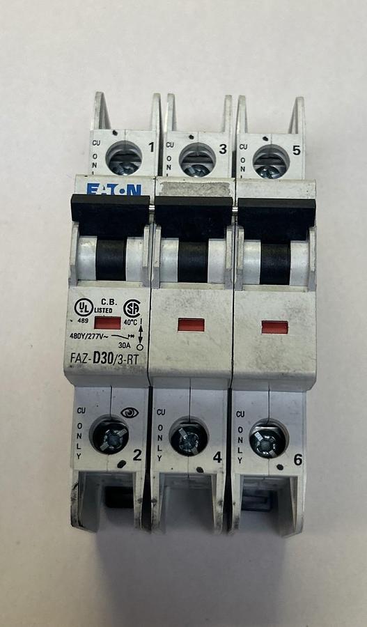 Used EATON,FAZ-D30/3-RT,CIRCUIT BREAKER 30A 480Y/277V 3POLE