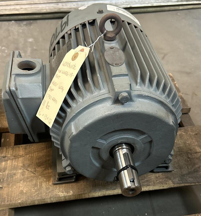 Used WORLDWIDE ELECTRIC,WWE5-18-184T,MOTOR 5HP 1750RPM 230/460V 3PH 184T FRAME