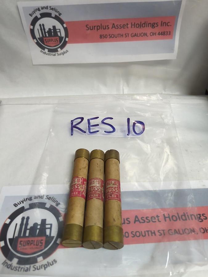 COOPER BUSSMANN,RES-10,RENEWABLE 10 AMP FUSE LOT OF 3 PRE-OWNED
