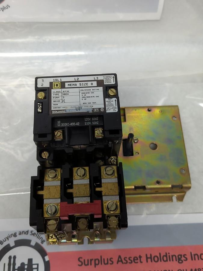 Used SQUARE D,8736-SB04S,CONTACTOR SERIES A SIZE 0 WITH BRACKET PRE-OWNED