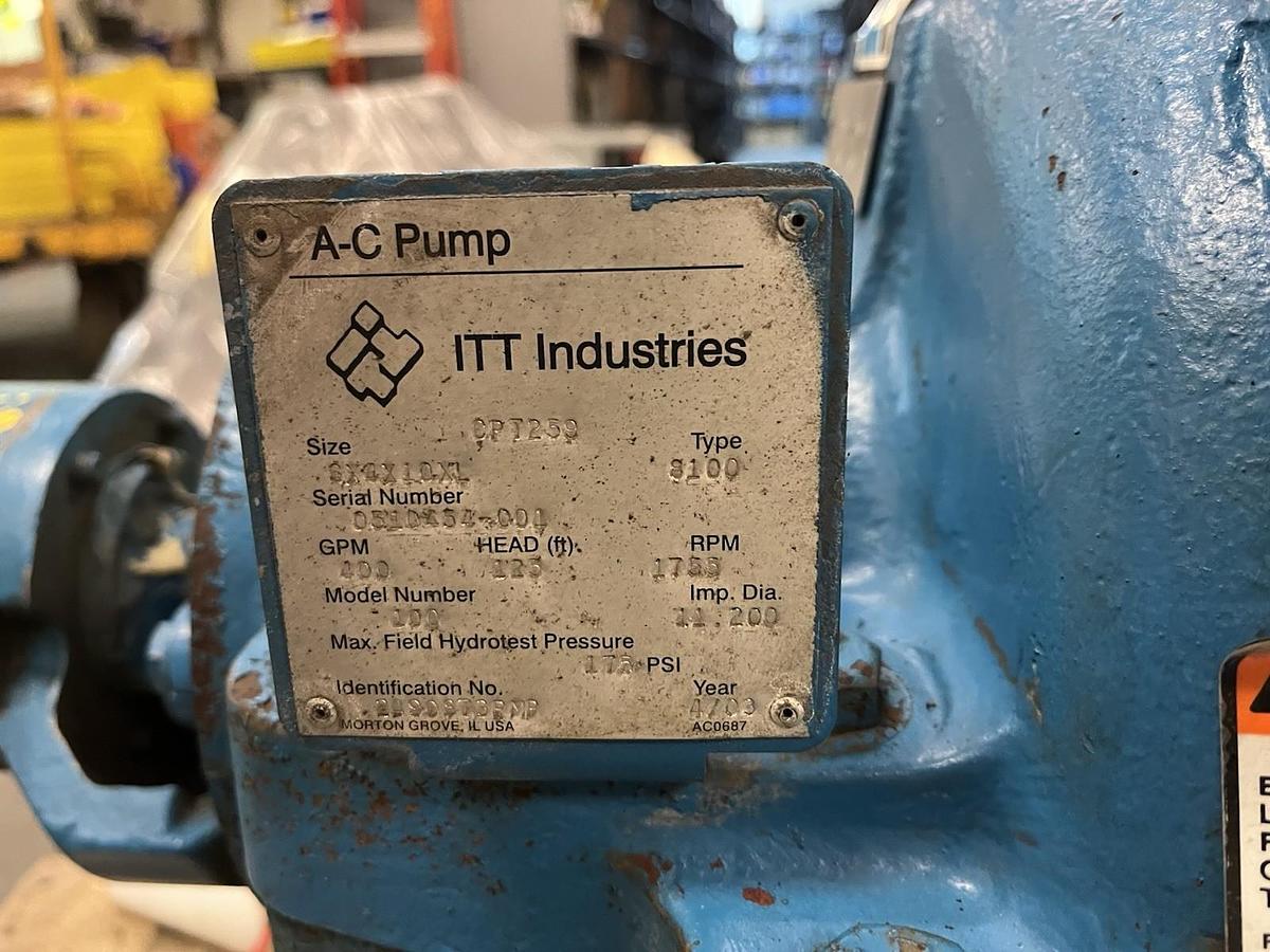Used ITT,100,CPT259 SPLIT CASE CENTRIFUGAL PUMP 6X4X10XL IMP DIA 11.2