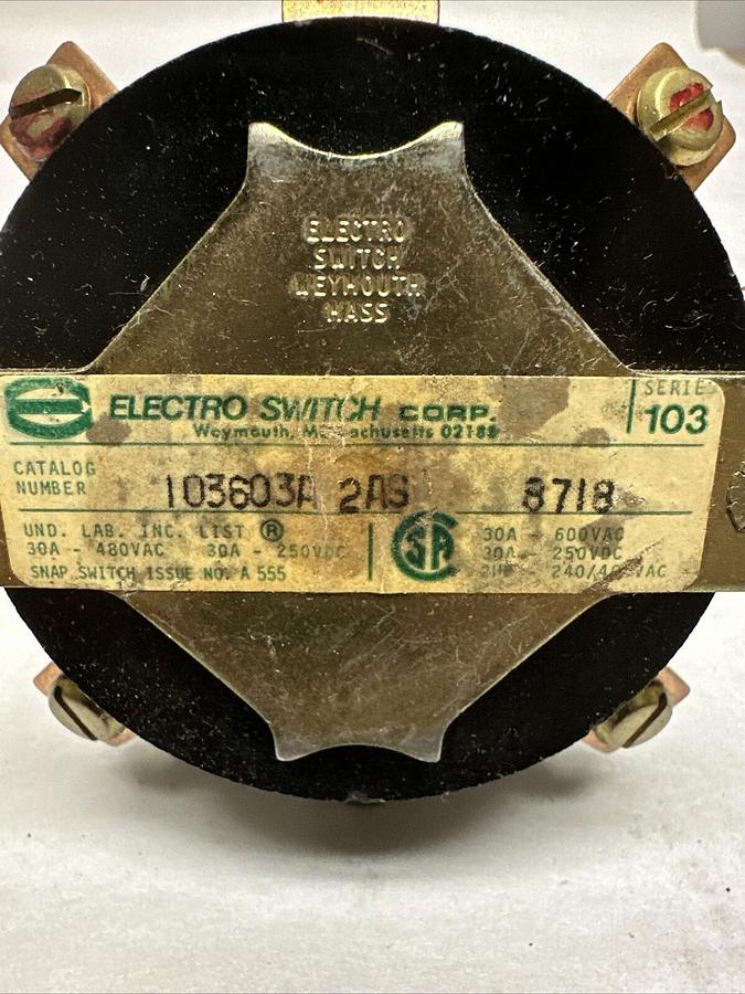 Used Electro Switch,103603A-2AS,30A 480VAC 30A 450VDC (G055)