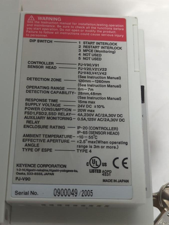 Used KEYENCE,PJ-V90,LIGHT CURTAIN CONTROLLER MODULE PRE-OWNED