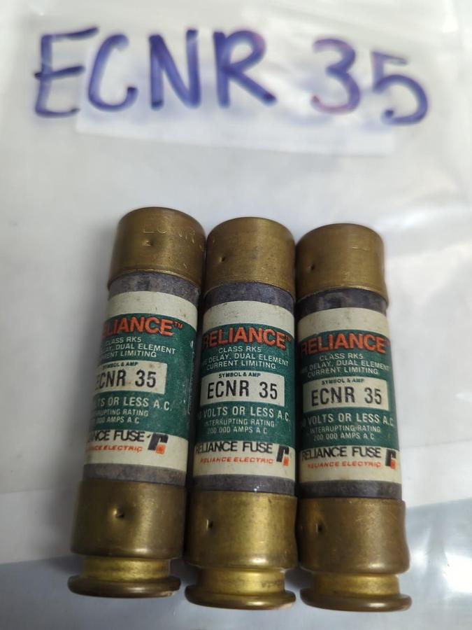 Used RELIAIANCE,ECNR-35,TIME-DELAY 35 AMP FUSE LOT OF 3 PRE-OWNED