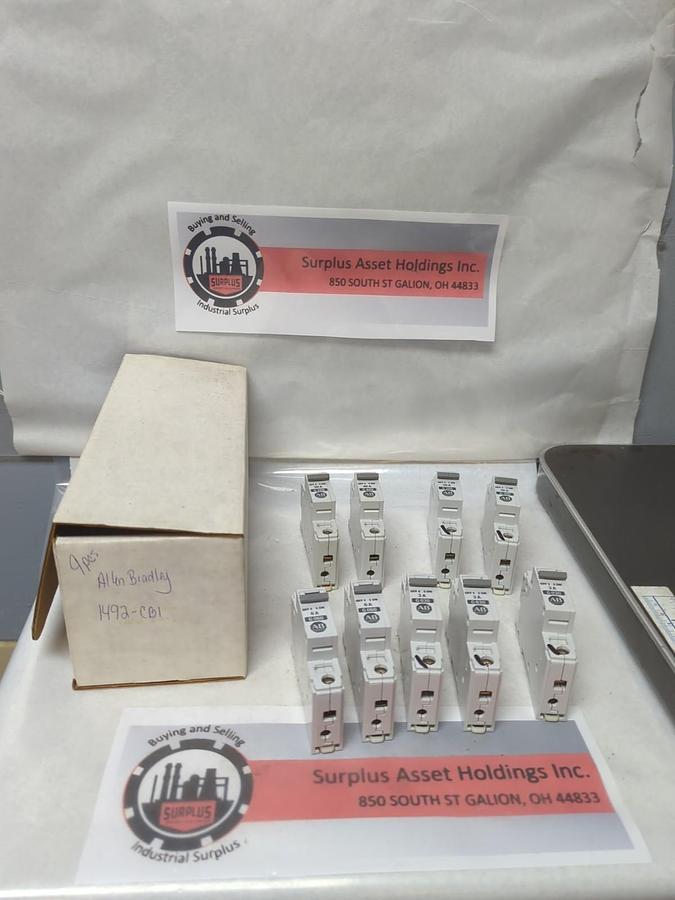 Used ALLEN BRADLEY,1492-CB1,DIN RAIL MOUNT CIRCUIT BREAKER 3/6/10A LOT OF 9 PRE-OWNED