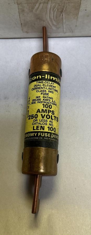Used ECONOMY FUSE,LEN-100,TIME-DELAY 100 AMP FUSE LOT OF 10