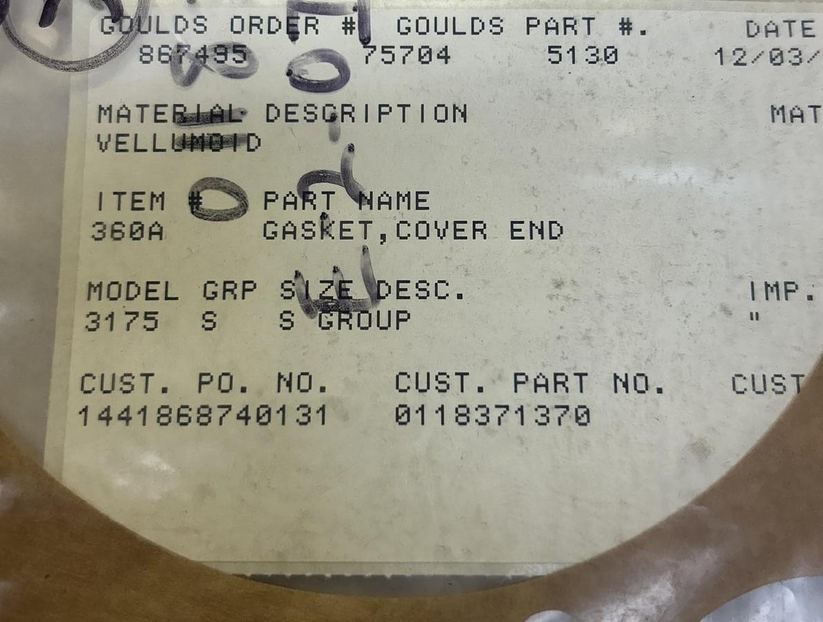 GOULDS,5130,GASKET COVER NOS