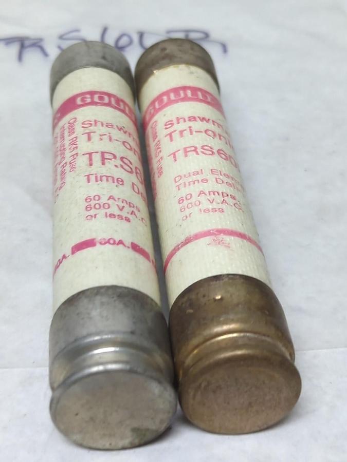 Used GOULD SHAWMUT,TRS60R,TRI-ONIC 60 AMP FUSE LOT OF 2 PRE-OWNED