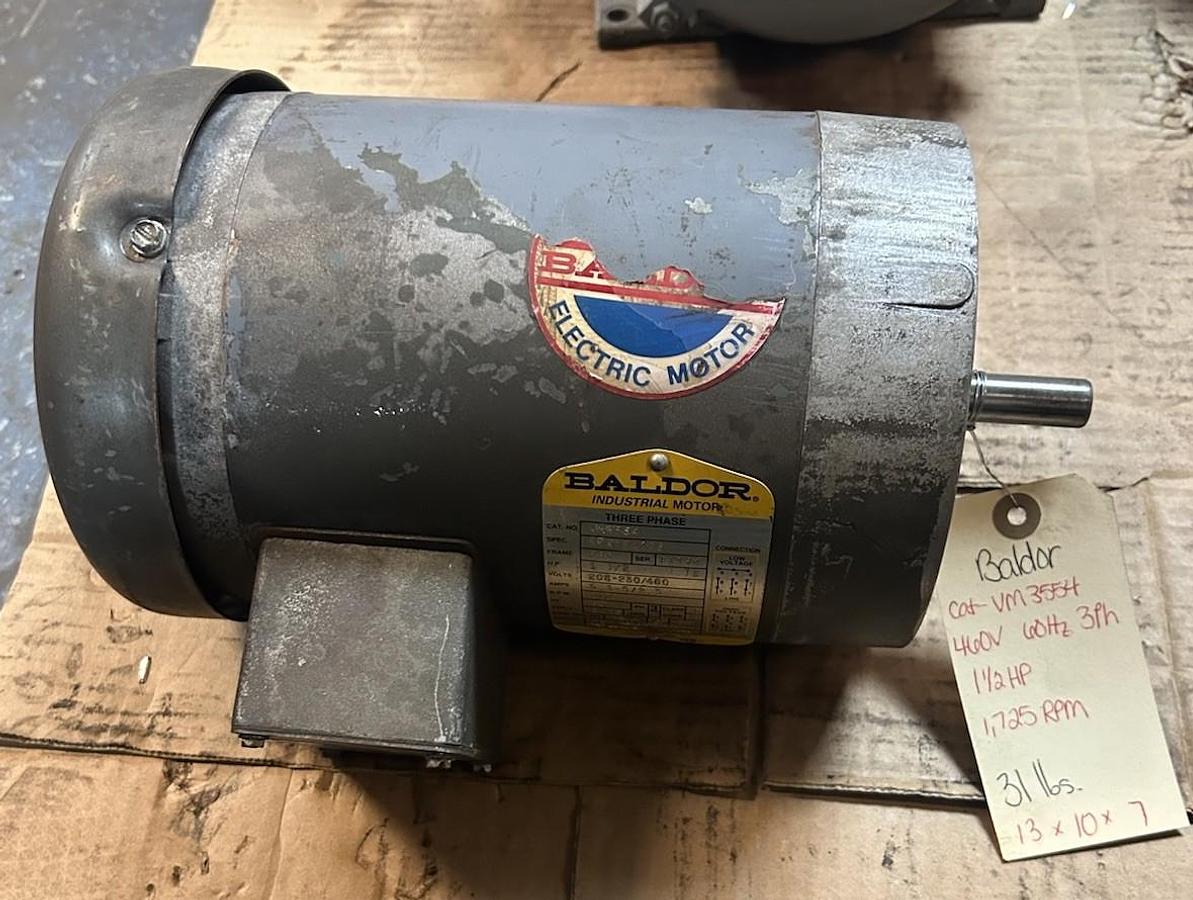 Used BALDOR,VM3554,MOTOR 1.5HP 208-230/460V 1725RPM 3PH 56C FRAME