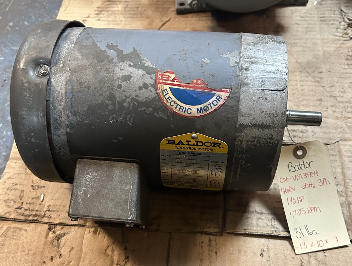 Used BALDOR,VM3554,MOTOR 1.5HP 208-230/460V 1725RPM 3PH 56C FRAME