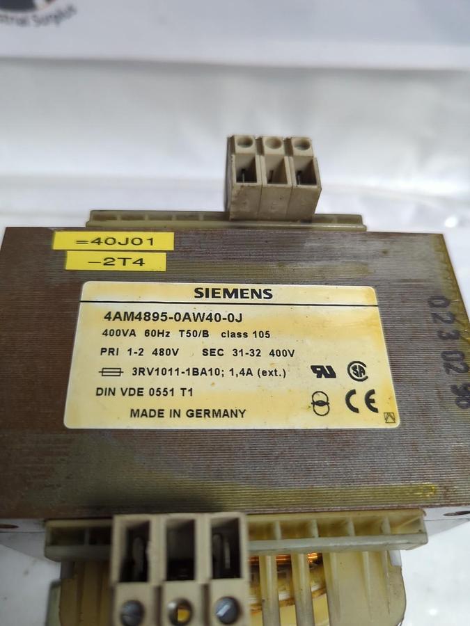 Used SIEMENS,4AM4895-0AW40-0J,TRANSFORMER 400VA 80HZ PRI-1-2 480V SEC-31-32 400V