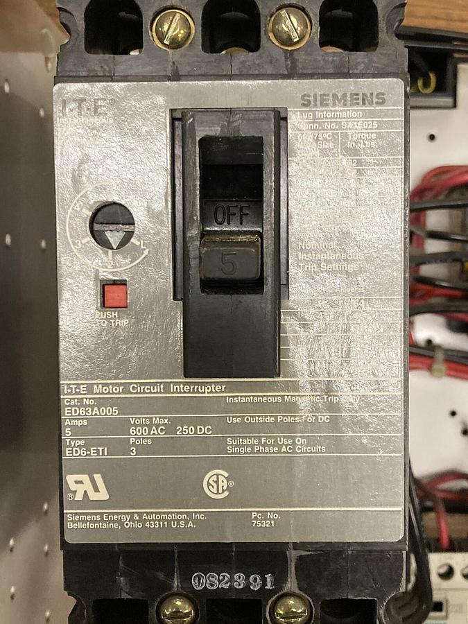 Used ITE Siemens,Model 95 36-89033,5 Amps Size 1 MCC Starter Bucket