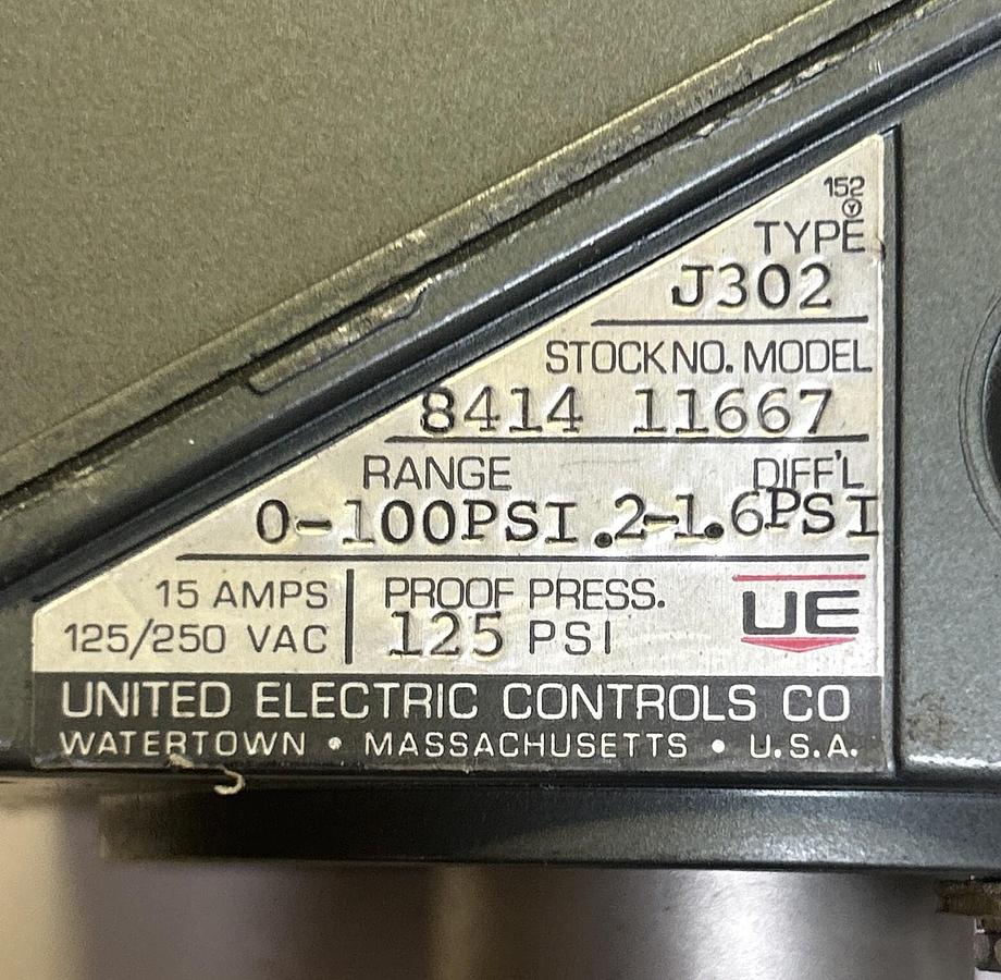 UNITED ELECTRIC CONTROLS,J302,PRESSURE CONTROLLER NOS