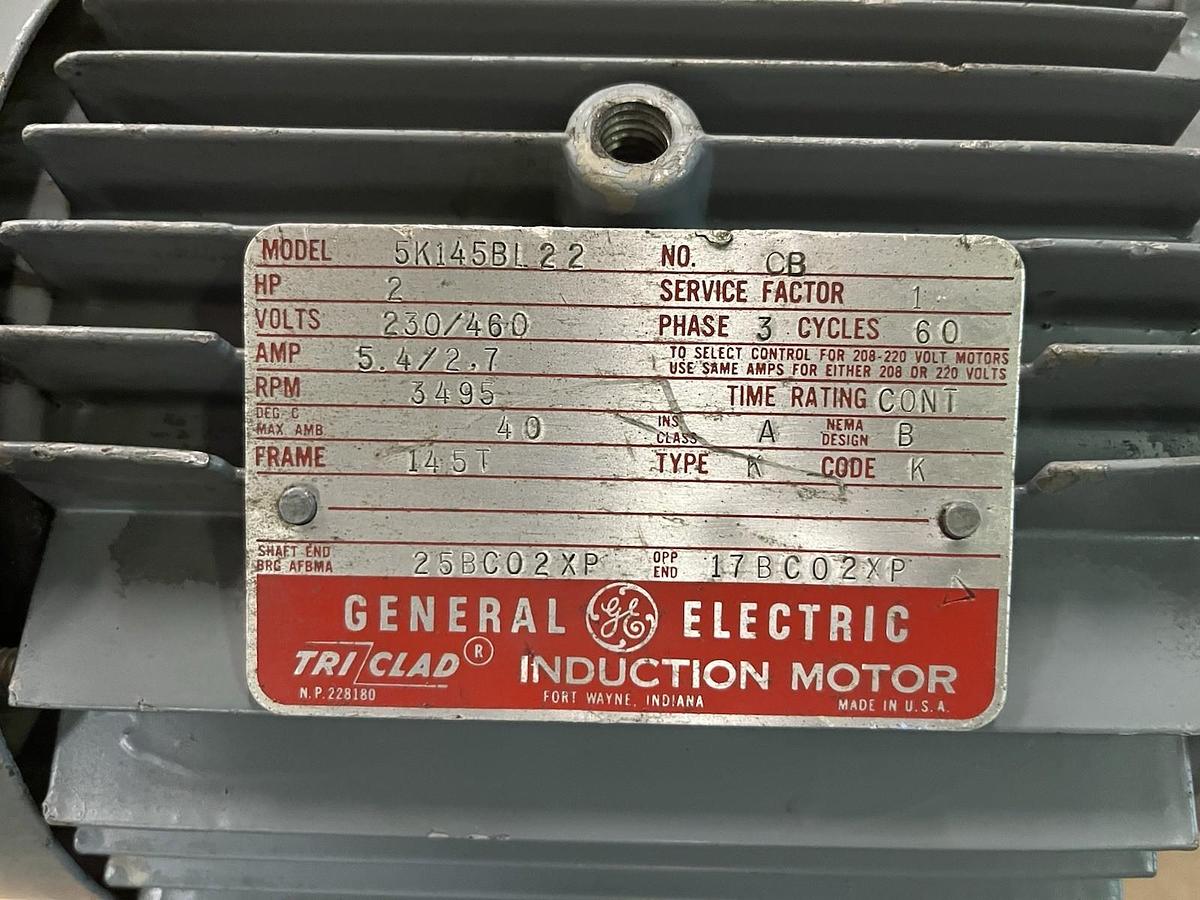 Used GE GENERAL ELECTRIC,5K145BL22,TRI CLAD INDUCTION MOTOR 2HP 3495RPM 3PH 145T