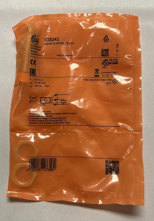 Used EFECTOR IFM,IGK3012-APKG/US-104 IGS242, INDUCTIVE SENSOR NEW