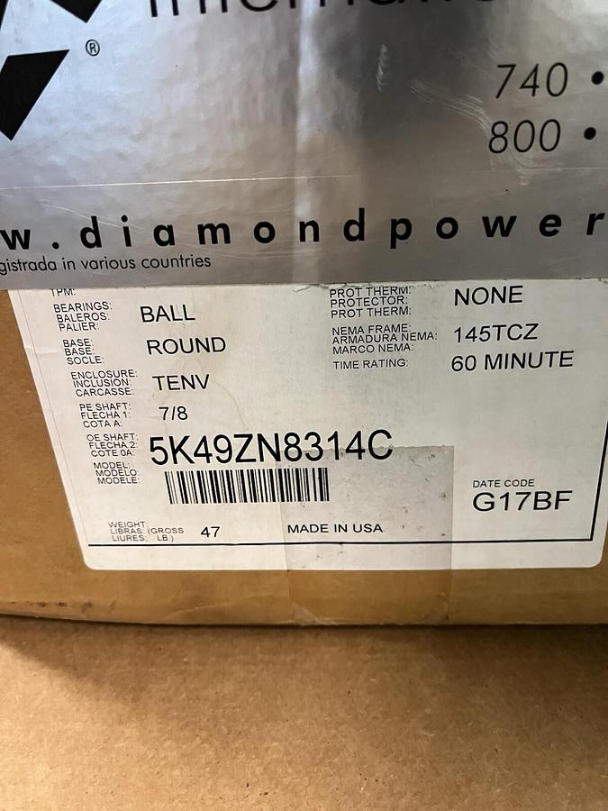 DIAMOND POWER MARATHON,5K49ZN8314C,AC MOTOR 145TCZ 2HP 1725RPM 3PH