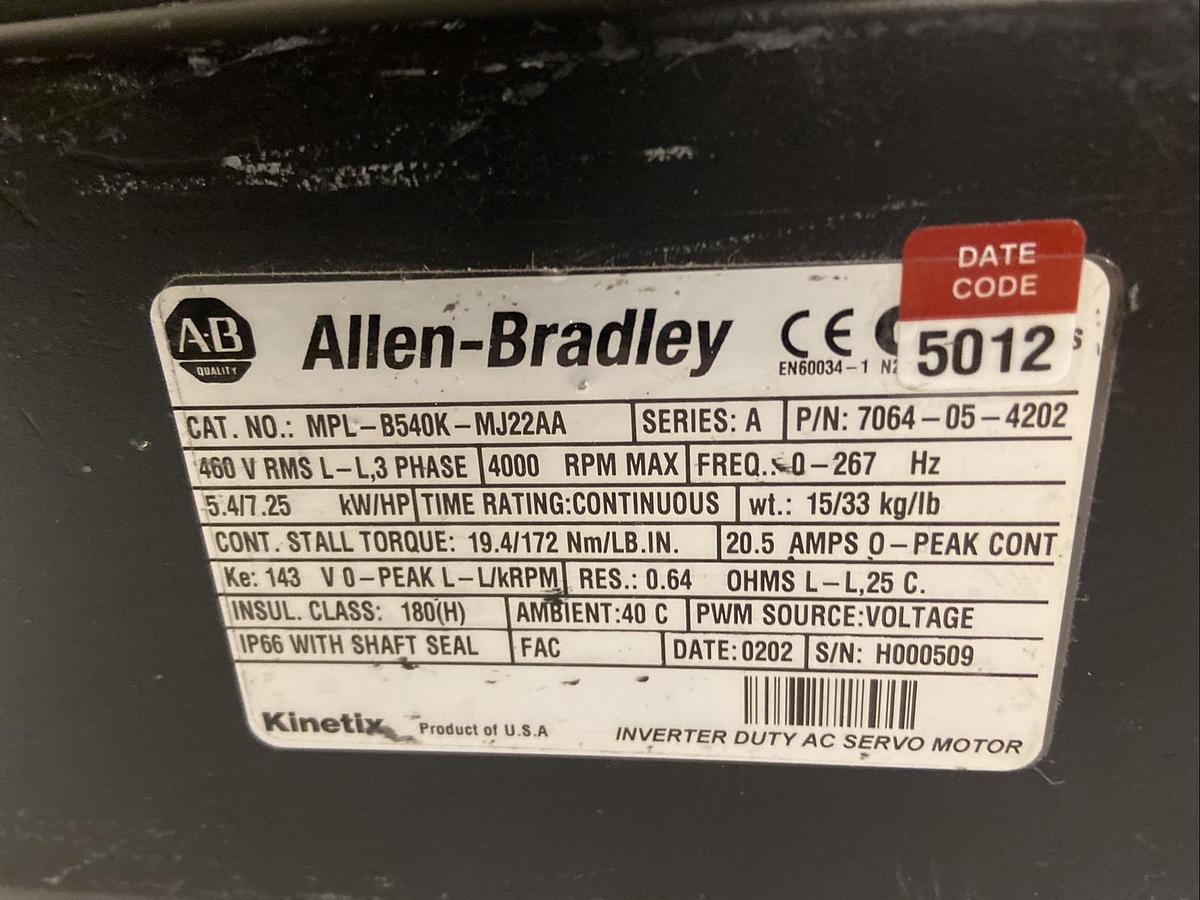 Used Allen Bradley,MPL-B540K-MJ22AA,Kinetix Series A Servo Motor