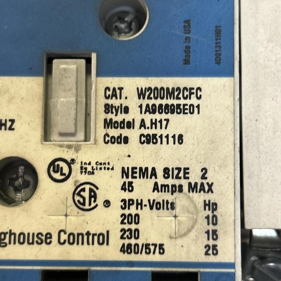 Used WESTINGHOUSE,W200M2CFC,ADVANTAGE STARTER SIZE 2 45A 120V COIL