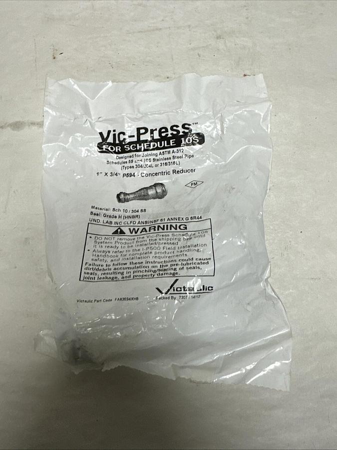 Used Vic-Press,P594,Concentric Reducer 1" x 3/4" SCH 10 304SS