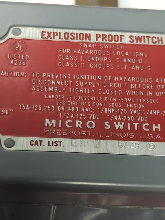 Used MICRO SWITCH,EX-Q,EXPLOSION PROOF SWITCH PRE-OWNED