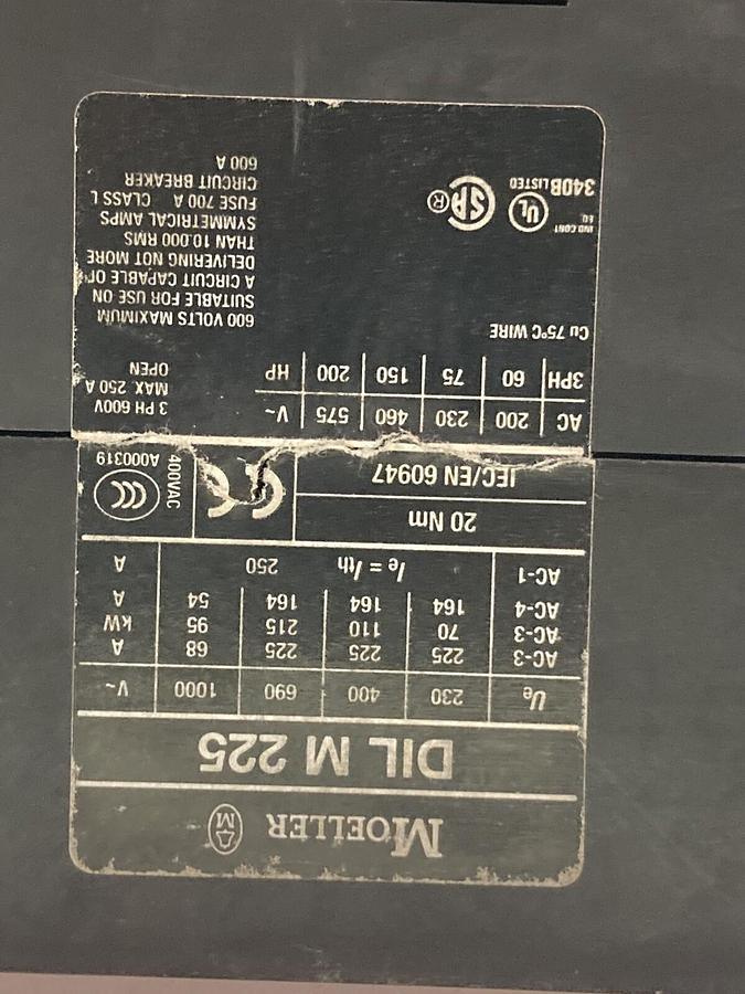 Moeller,DIL M225,AC Contactor