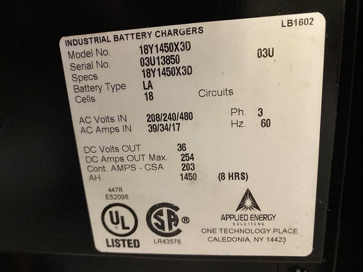 Used APPLIED WORK HORSE,18Y1450X3D, 36VDC BATTERY CHARGER 18 CELL 8HR