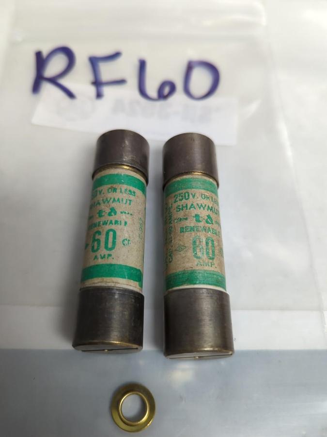 SHAWMUT,RF60,RENEWABLE 60 AMP FUSE LOT OF 2 PRE-OWNED