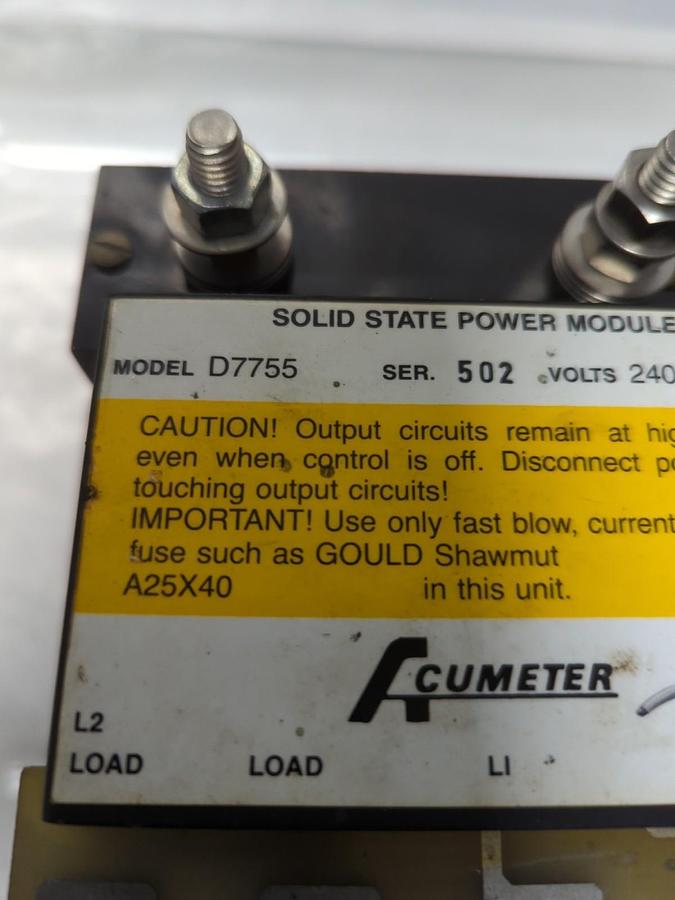 Used HARREL,D7755,ACUMETER SOLID STATE POWER MODULE SER 502 240V 40A PRE-OWNED