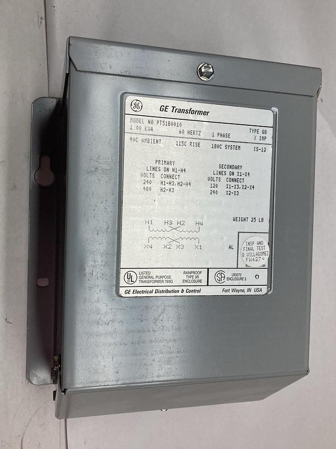 General Electric,Model 9T51B0010,1-Phase Transformer 60Hz 1KVA